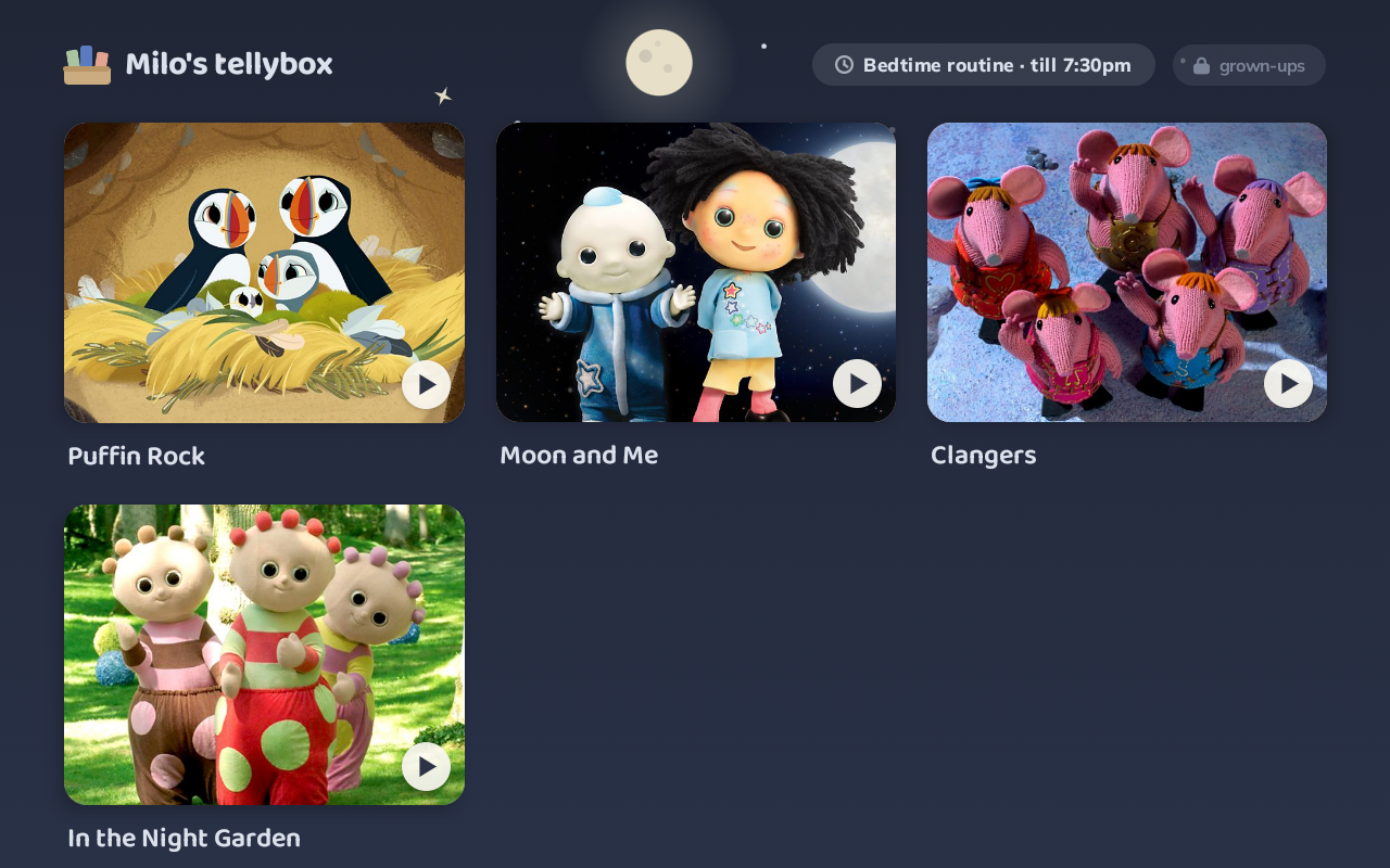 Bedtime tellybox theme with calm shows