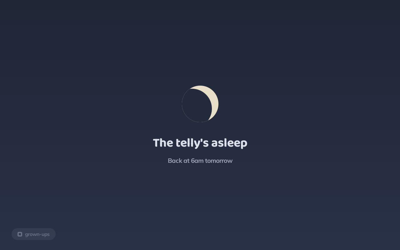 The telly is asleep screen shown outside scheduled times